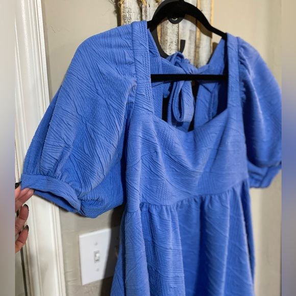 Free people violet puff sleeve mini dress sky blue S - Picture 4 of 11